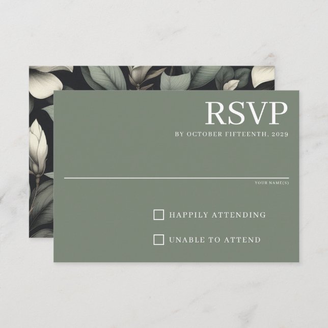 Cartão RSVP White Flowers and Greenery (Frente/Verso)