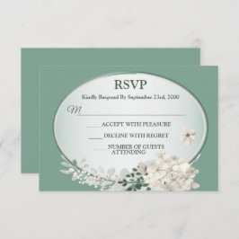 Cartão RSVP White Jasmine Floral Green Geometric Wedding Party