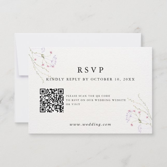 Cartão RSVP White Minimalist watercolor flowers wedding (Frente)