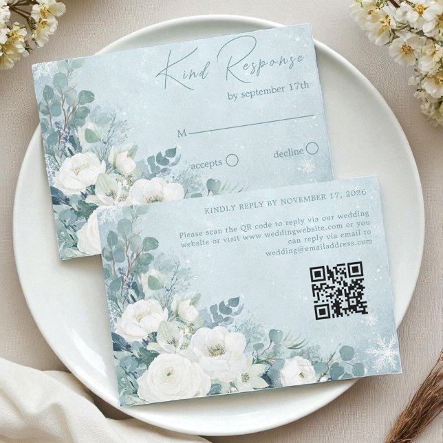 Cartão RSVP White Roses Hellebores Silver Eucalyptus Wedding (White Roses Hellebores Silver Eucalyptus Wedding RSVP Card)