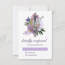 Cartão RSVP Wiccan Union Manipulando Elegante Floral Roxo