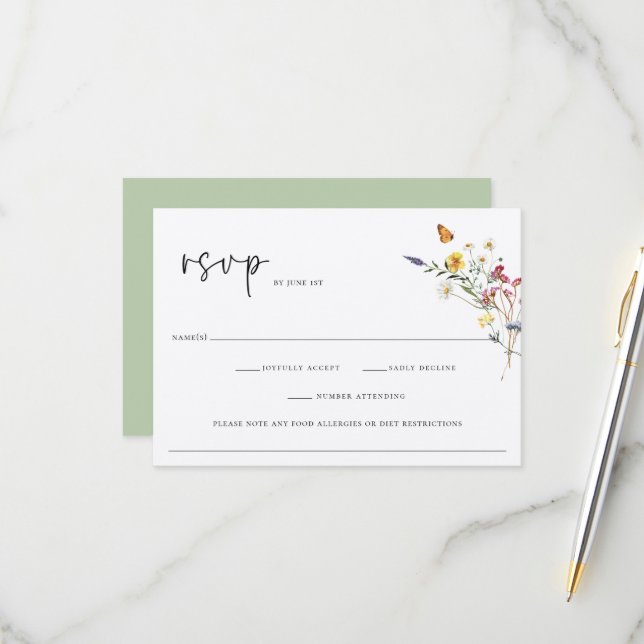 Cartão RSVP Wild Meadow Floral Wedding (Frente/Verso In Situ)