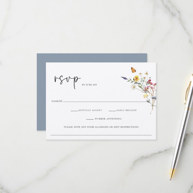 Cartão RSVP Wild Meadow Floral Wedding (Frente/Verso In Situ)