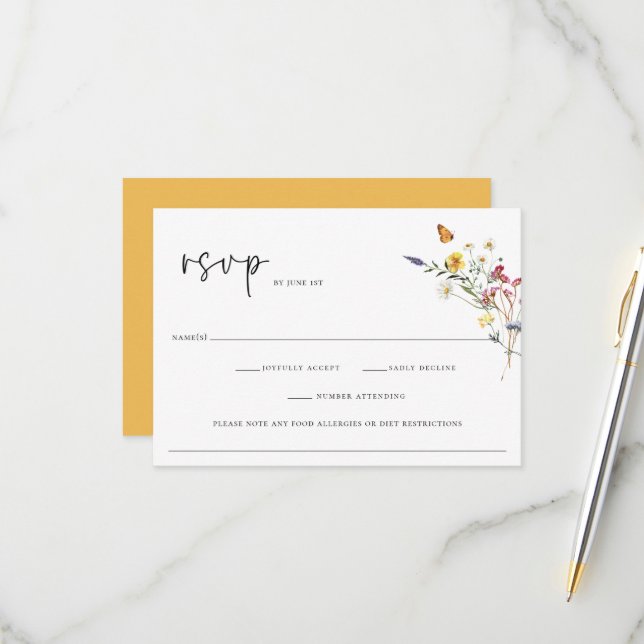 Cartão RSVP Wild Meadow Floral Wedding (Frente/Verso In Situ)