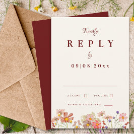 Cartão RSVP Wildflower Boho Terracotta Casamento outono Respos
