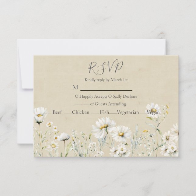 Cartão RSVP Wildflower Daisy Wedding (Frente)
