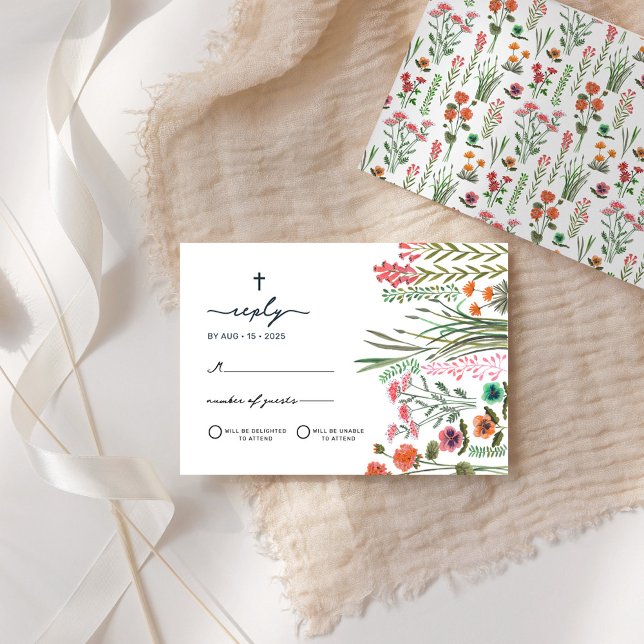 Cartão RSVP Wildflower First Santa Comunhão (Wildflower First Holy Communion RSVP Card)