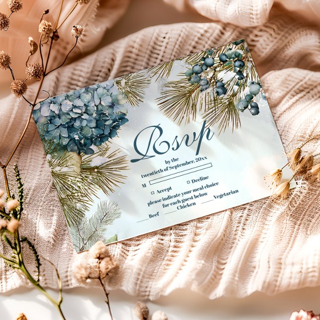 Cartão RSVP Winter Blue Floral Quinceañera (Criador carregado)