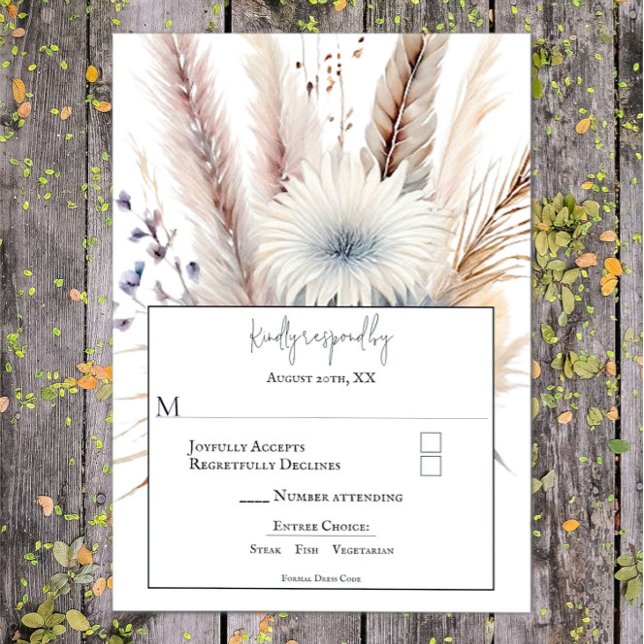 Cartão RSVP Winter Boho Floral Wedding | Branca (White Winter Boho Floral Wedding RSVP Card)