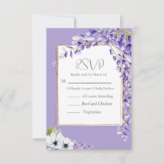 Cartão RSVP Wisteria Blooms Wedding (Frente)