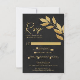 Cartão RSVP Wistful Deixa Preto e Dourado Casamento de Aquarel