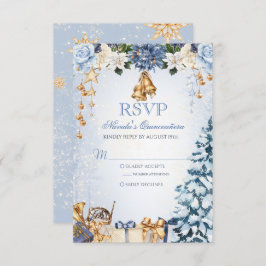 Cartão RSVP Wonderland Blue e Quinceanera Dourada