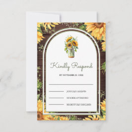 Cartão RSVP Wood Sunflowers Mason Jar Arch Wedding