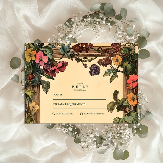 Cartão RSVP Woodland Floral Art Nouveau Wedding (Criador carregado)