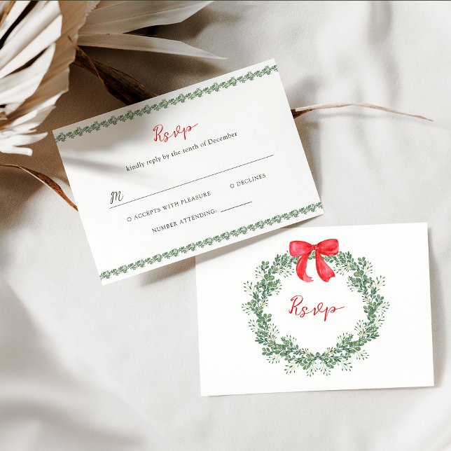 Cartão RSVP Wreath Natal | Casamento de férias (Criador carregado)