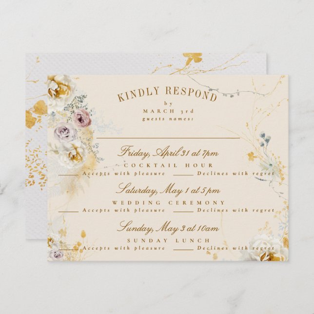 Cartão RSVP wreath romântico boho de casamento bíblico (Frente/Verso)