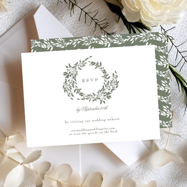 Cartão RSVP Wreath White & Sage Green Classic Weding Site (Criador carregado)