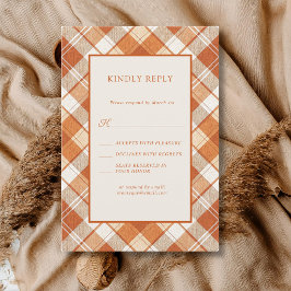 Cartão RSVP Xadrez Laranja Desbotado Casamento Vintage