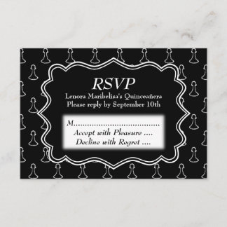 Cartão RSVP Xadrez Negro e Branco Themed Quincenera