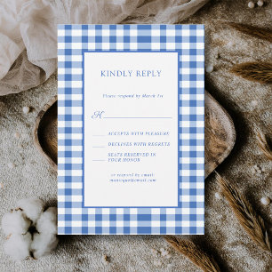 Cartão RSVP Xadrez Rústico Azul Bebê Gingham Casamento