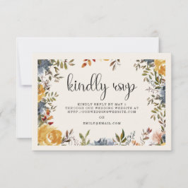Cartão RSVP Yellow Blue Floral Weding Kindly Responder