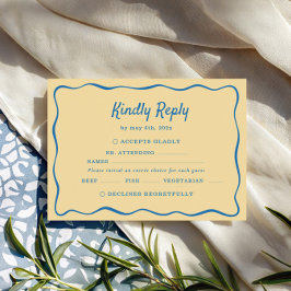 Cartão RSVP Yellow & Blue Striped Wedding