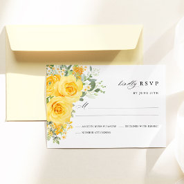 Cartão RSVP Yellow Floral Rose Watercolor Elegant Wedding