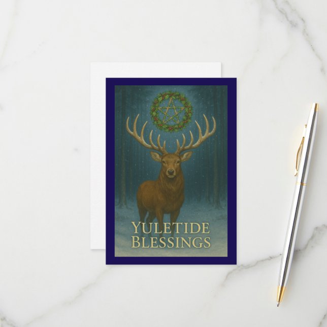 Cartão RSVP Yuletide Blessings Stag Invitation Card (Frente/Verso In Situ)