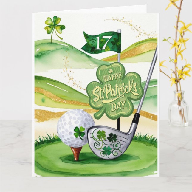 Cartão Rua de Golfe. Golfe do Dia de Patrick temido para  (Flor Amarela)