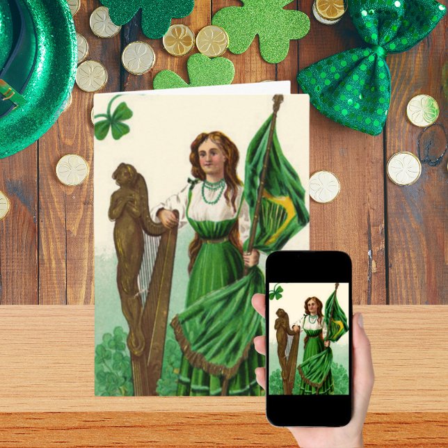 Cartão Rua de Vintage. Emblemas de Patrick de Erin (Vintage St. Patrick's Emblems of Erin Card)