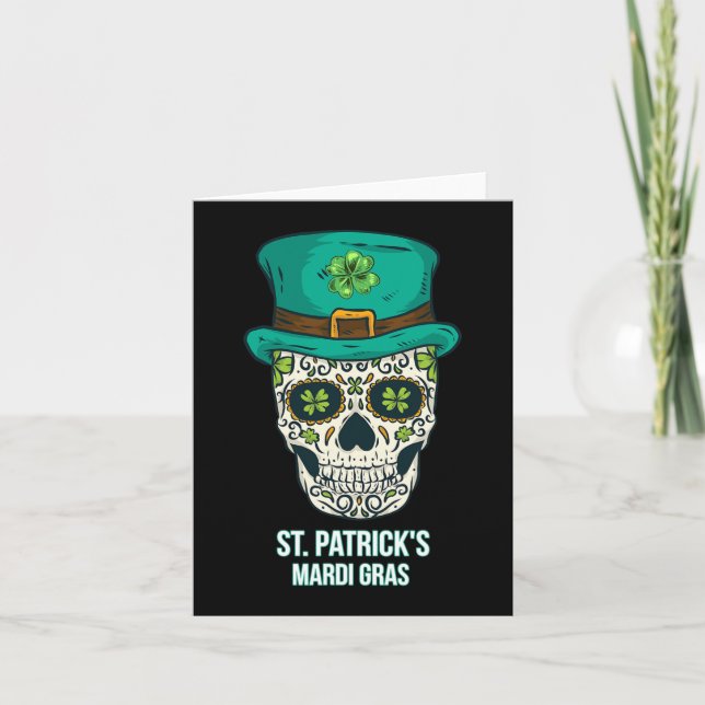 Cartão Rua. Patricks Mardi Gras Skull Gift (Frente)