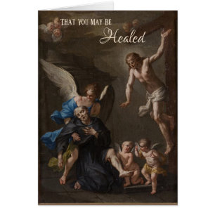 Cartão Rua. Peregrine Patron Santo do Cancer Religioso