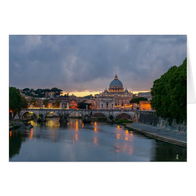 Cartão Rua, Ponte Angelo, Rua, Basilica de Peter, Roma (Frente Horizontal)