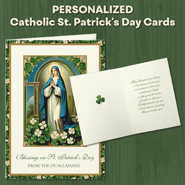 Cartão Rua, Virgem Maria do Dia de Patrick Shamrocks (Traditional Catholic Virgin Mary St. Patrick's Day Cards - Irish Blessing)