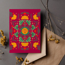 Cartão Ruas felizes. Capas e flores magenta do Dia de Pat