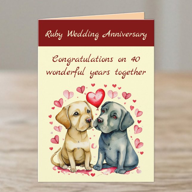 Cartão Ruby 40th wedding anniversary yellow dogs card (Criador carregado)