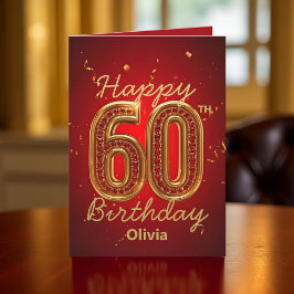Cartão Ruby Elegante Luxurioso Vermelho e Dourado 60º ani