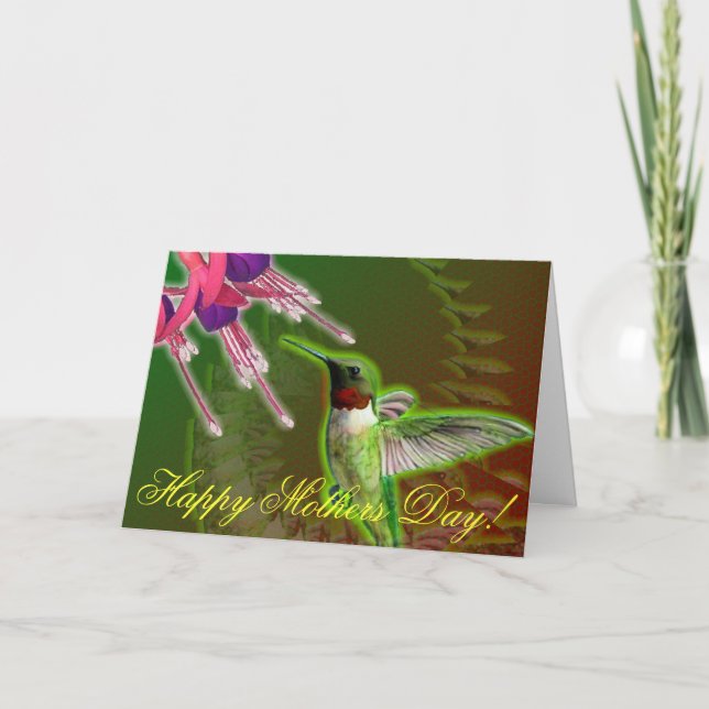 Cartão Ruby Red Hummingbird and Fuchsia Mothers Day Card (Frente)