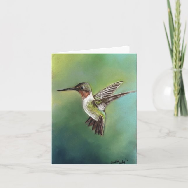 Cartão Ruby Throated Hummingbird Bird Art Notecard (Frente)