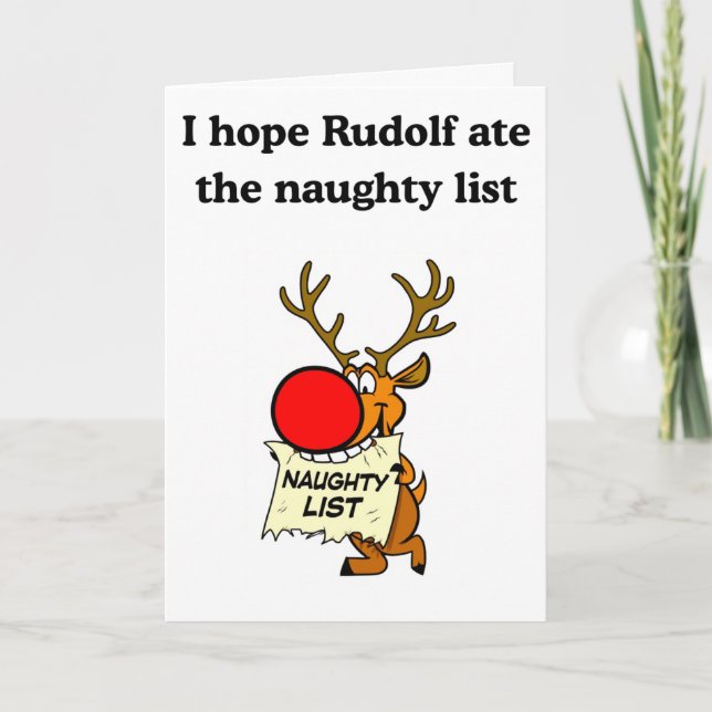 Cartão Rudolf eating the naughty list (Frente)