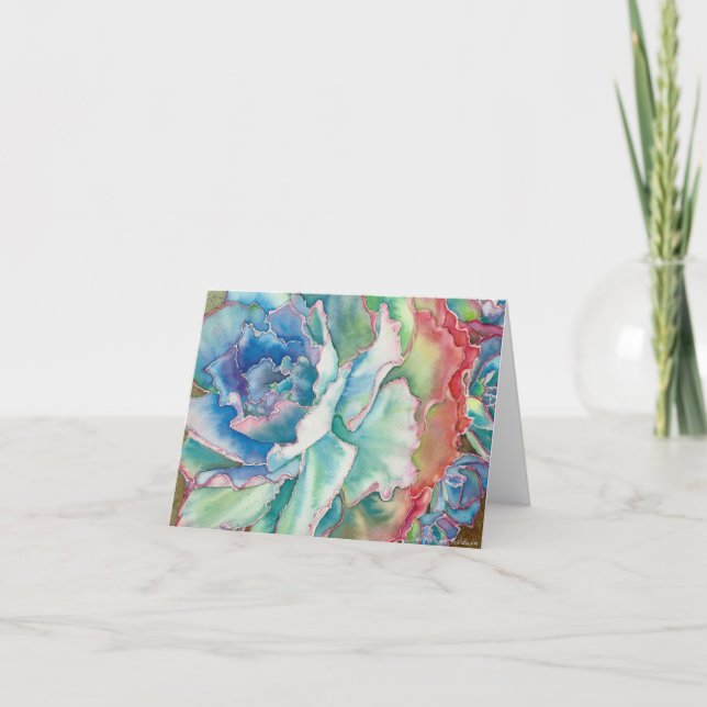 Cartão Ruffled Echeveria Watercolor by DLB (Frente)