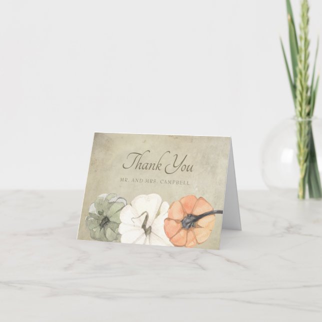 Cartão Ruim outono Branco Pumpkins Obrigado (Frente)