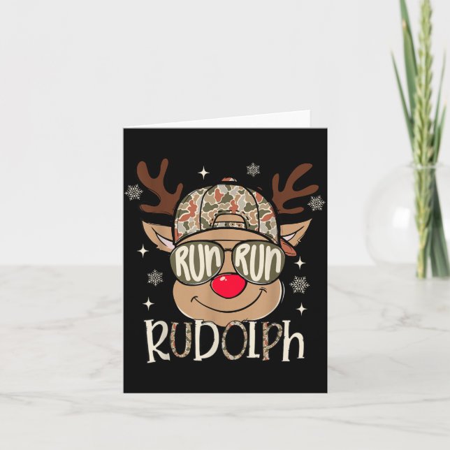 Cartão Run Rudolph Santa's Reindeer Christmas Camo Boys T (Frente)