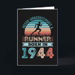 Cartão Runner born in 1944 80th Birthday Gift Running Dad<br><div class="desc">Never underestimate a Runner born in 1944. Ideal vintage 80th Birthday Gift for 80 year old running enthusiast. Men & Women who love to run and go jogging will love this for fathers day or christmas.</div>