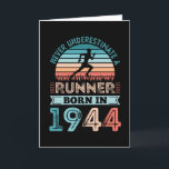 Cartão Runner born in 1944 80th Birthday Gift Running Dad<br><div class="desc">Never underestimate a Runner born in 1944. Ideal vintage 80th Birthday Gift for 80 year old running enthusiast. Men & Women who love to run and go jogging will love this for fathers day or christmas.</div>