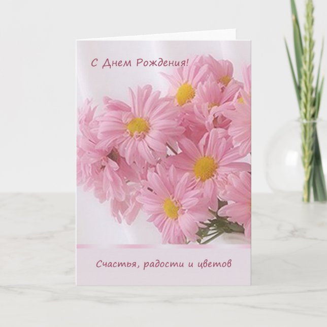 Cartão Russian pink Daisy Birthday Card (Frente)