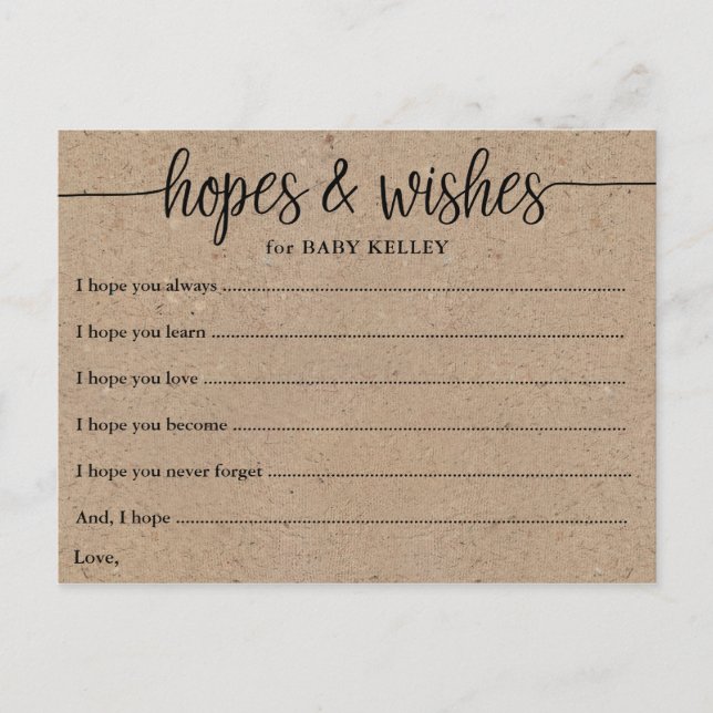 Cartão Russo Kraft Script Baby Hopes & Wish (Frente)