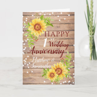 Cartão Rustic 1rua Wedding Anniversário Sunflower