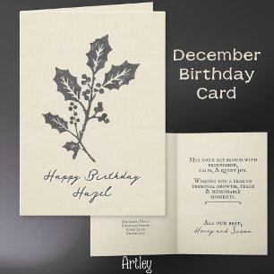 Cartão Rustic Atirou Holly Dezembro Nascimento Flor Linen