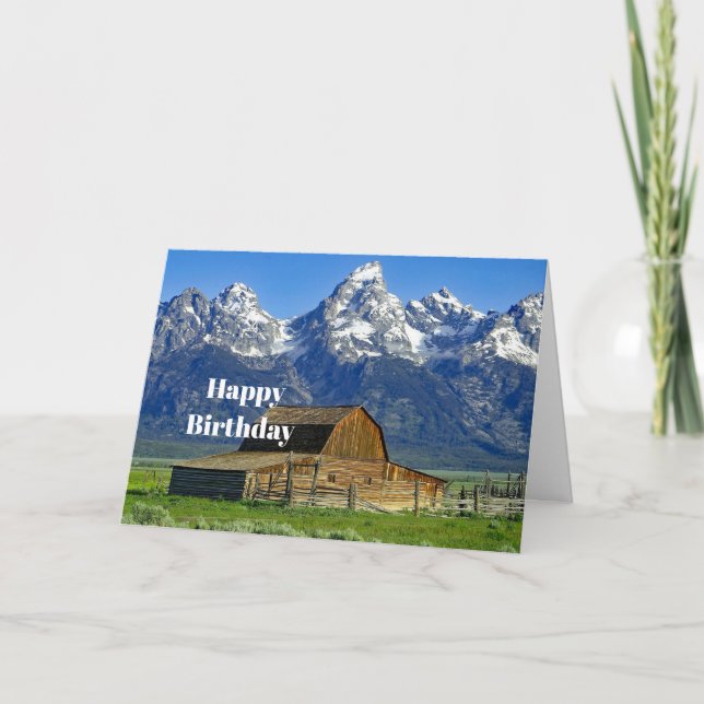 Cartão Rustic Barn Mountains Landscape Photo Birthday (Frente)